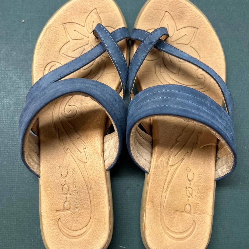 b.o.c By Born Womens 8 Alisha Blue Slip On‎ Strappy Sandal Slide Summer Casual